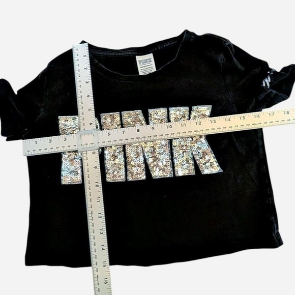 Victoria’s‎ Secret PINK silver sequined black crop top Size XS Y2K Glam - Picture 3 of 4
